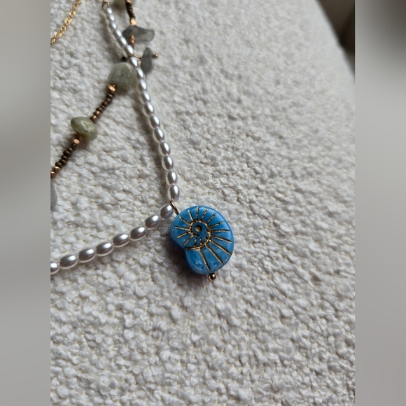 NWT! Free People, Swim & Sleep Layered Necklace,Gold Tone/Blue/White - Picture 11 of 12